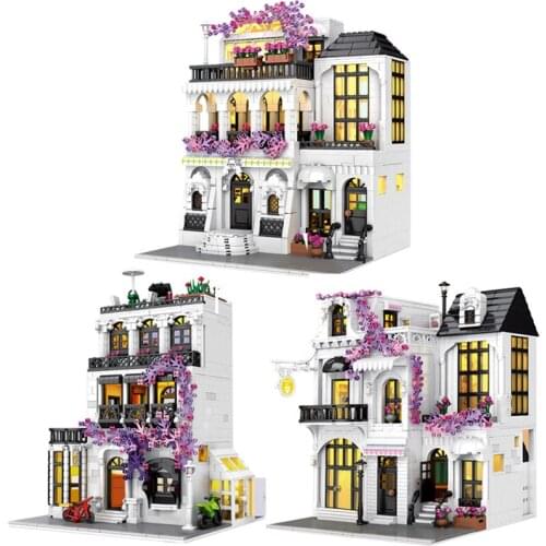 Street View Series Europe Garden Street Building Blocks Moc European Architecture Bricks Modle With Led Toys For Children Gift
