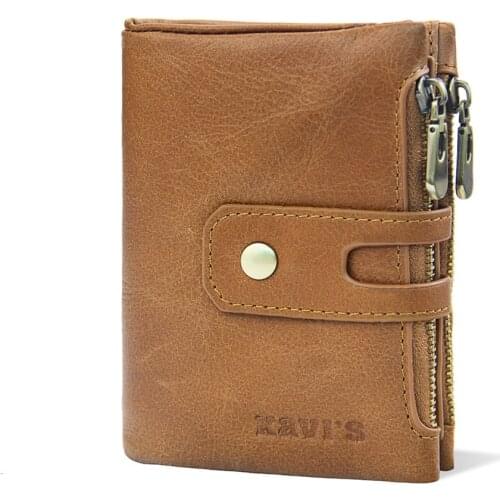 Leather mens wallets leather wallets European and American fashion double zipper large capacity short mens wallets