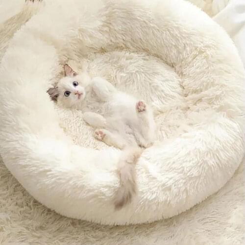 Pet Cat Bed Cushion Dog Round Basket House Winter Warm Long Plush Super Soft Sleeping Bag Puppy Cushion Mat Bed For Cat Supplies