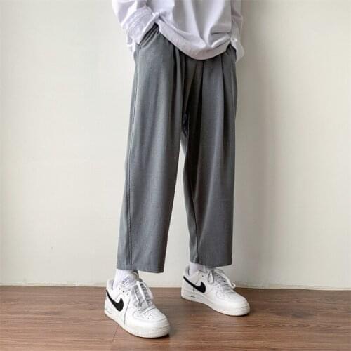 2020 Mens Loose Leisure Straigt Pants Western-style Trousers Casual Pants Business Design Cotton Formal Black/grey Suit Pants
