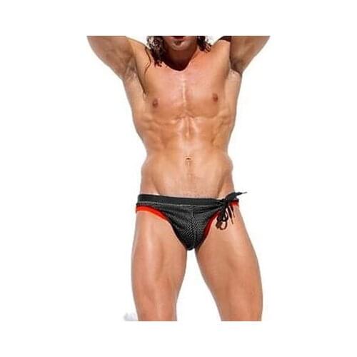 Mens triangle double belt mesh swimming trunks briefs