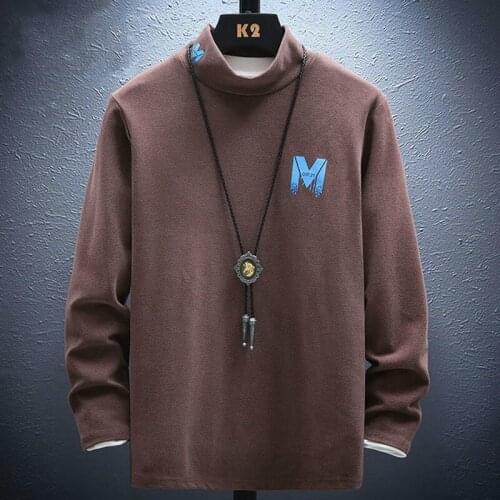 Autumn new double faced velvet sweater mens winter half high collar Plush thickened youth long sleeve T-shirt warm jacket mens