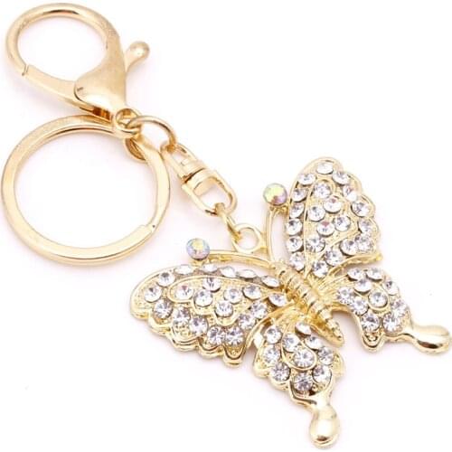 2021 New Fashion Charm Keychain Rhinestone Metal Butterfly Keyring Pendant Purse Bag Gift