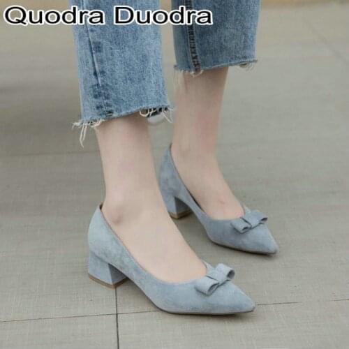 New Womens Pumps shoes Thick High Heels pointed toe Cover slipper Casual big size 42 34 slip-on black summer autumn chunky