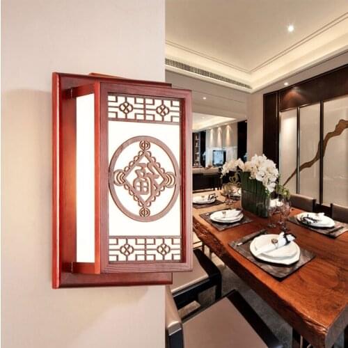 New led Solid Wood Wall Lamp Bedroom Bedside Lamp Living Room Wall Lights Archaize Chinese Wall Sconce Bathroom Aisle led Lights