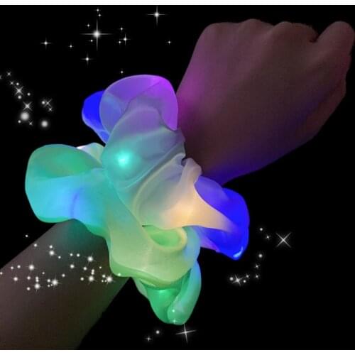 2020 New Arrival Girls LED Luminous Scrunchies Hairband Ponytail Holder Headwear Elastic Hair Bands Solid Color Hair Accessories