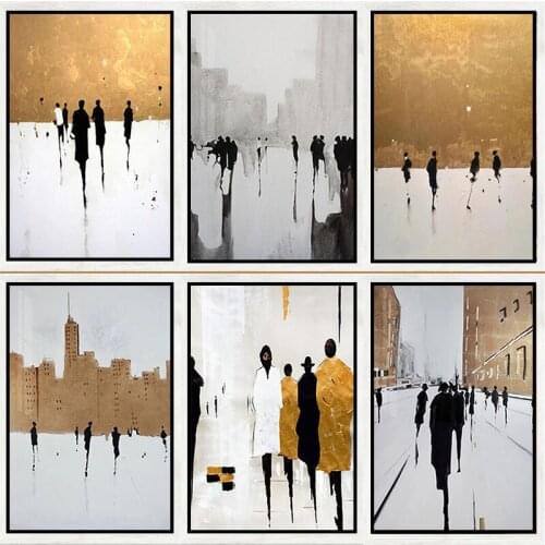 Modern Abstract Street Pedestrian Silhouette Art Canvas Painting Wall Poster Printing Living Room Home Decoration Picture