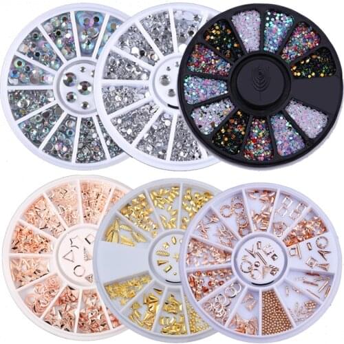 Nail Rhinestones Stones Rose Gold Rivet Nail Studs Bead Round Square Geometric 3D Nail Art Decoration Crystals Accessories