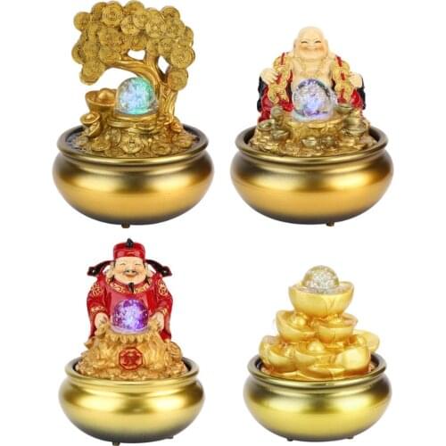 LED Water Fountain Innovative Resin Lucky Feng Shui Transfer Ball Waterfall Ornament Art Crafts For Home Office Landscape Decor