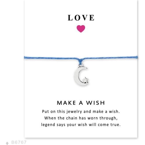 Unisex Girls Friendship Statement Engagement Wedding Bridesmaid Make a Wish Silver Moom And Stars Charm Bracelets for Women