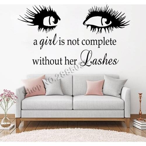 Beauty Salon Eyebrows Quote Wall Decal Eye Eyelashes Wall Stickers Girl Bedroom Lashes Extensions Vinyl Brows Hot LC709