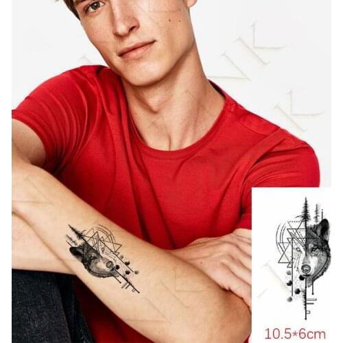 Waterproof Temporary Tattoo Sticker Forest Tree Wolf Body Art Flash Tatoo Wrist Leg Neck Fake Tatto For Girl Woman Men 10.5*6
