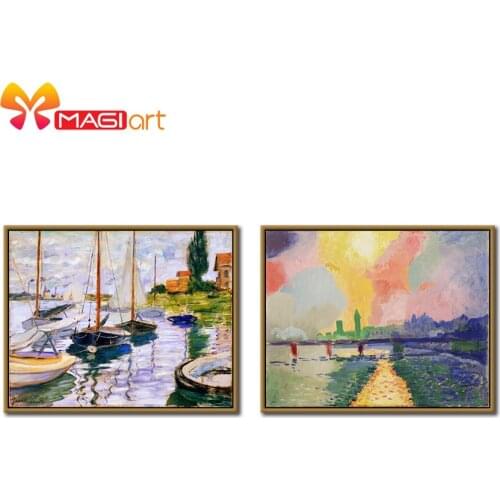 Cross stitch kits Embroidery needlework sets 11CT water soluble canvas patterns 14CT Oil painting Riverside Scenery-NCMS004