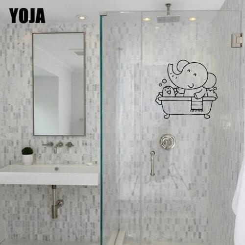 YOJA 24x26.3CM Bathroom Glass Wall Stickers Elephant And Bird Bath Decals Home Wall Stickers G2-0272