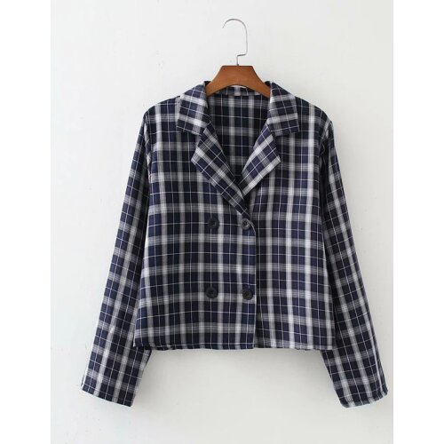 Nice Casual Women V Neck Double Breasted Jacket New Spring-autumn Fashion Ladies High Street Coat Female Plaid Jacket Top