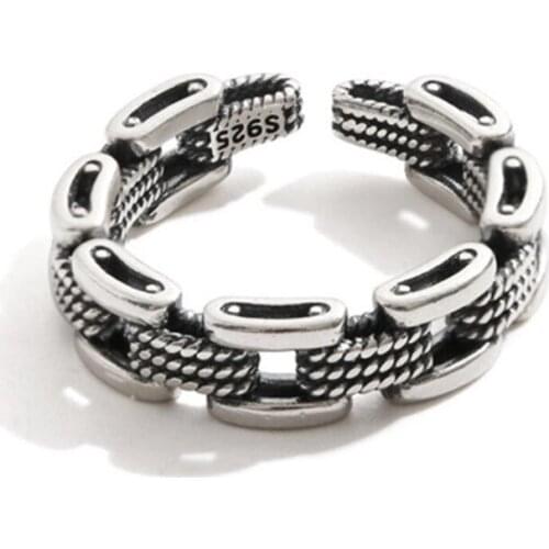Sole Memory Hollow Retro Woven Chain 925 Sterling Silver Female Resizable Opening Rings SRI918