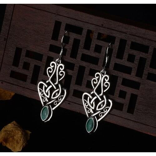 2020 Hot Wholesale Bohemian Hollow Dangle Earrings For Women Silver Plated Boho Statement Indian Jewelry Green Stone Party Gifts