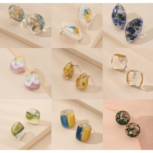 SOHOT Trendy Geometric Water Drop Square Round Acrylic Resin Colorful Women Stud Earrings Cute Romantic Summer Female Jewelry