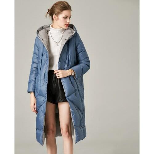 Winter Down Coats Women Long Style White Duck Down Hooded Jackets Fluffy Outwear Warm S8727