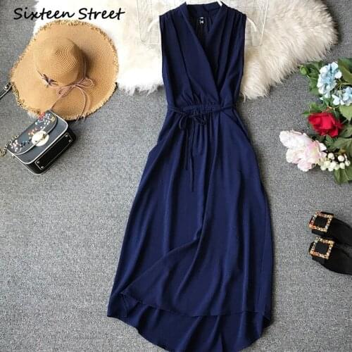 Maxi Dresses for Women Summer Korean Style Chiffon V Neck Sleeveless Dress Solid Simple Vestido De Mujer Sexy Y2k Dress Vintage