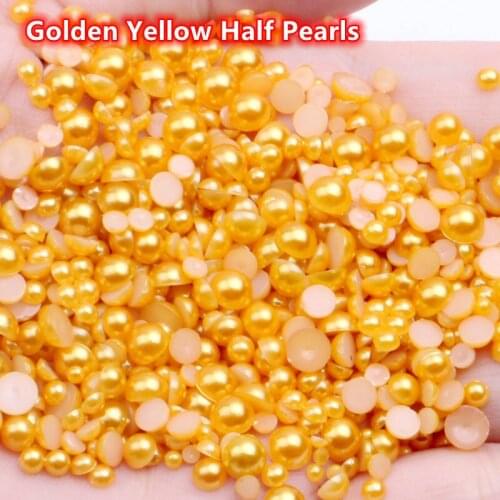 Flatback Half Pearl Golden Yellow 1.5mm 2mm 3mm 4mm 6mm 8mm 10mm 12mm Flat back ABS Round Half Pearl Plastic Half Pearl Beads