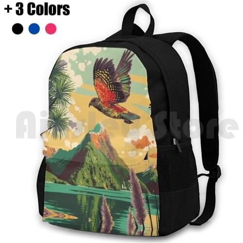 Sound Outdoor Hiking Backpack Riding Climbing Sports Bag Kea Nz New Zealand Sound Fiordland Vintage Travel Screenprint Colour