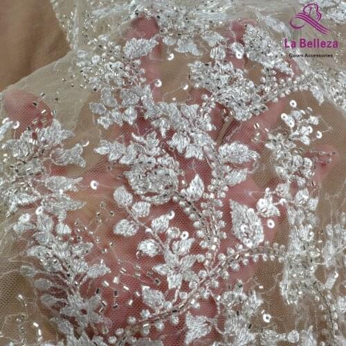 1 Yard ivory lace,beading sequins lace fabric,tree lace,leaves lace