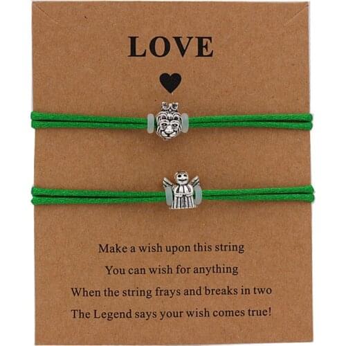 2pcs set Vintage Lion&Angel charm Bracelets for bestfriend Adjustable Wish Bracelet couple Gifts drop shipping
