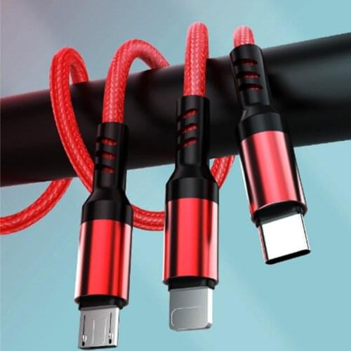 3-in-1 2.8A Charging Cable Mobile Phone Charging Cord Phone Braided Outer Layer USB Cable for Different Kinds of Phones