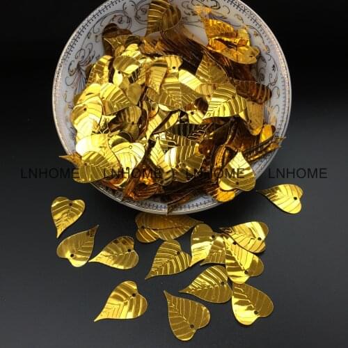50g/lot PVC Leaf Sequins 15*20mm Sewing DIY Christmas Accessories For Crafts Leaves With 1 Side Hole Gold