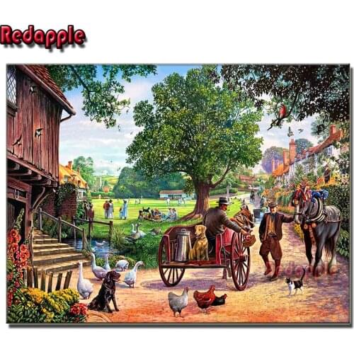 5d Diy Diamond Painting Classical European street Full Sqaure Round Drill Embroidery gardens, carriages,animals scenery mosaic