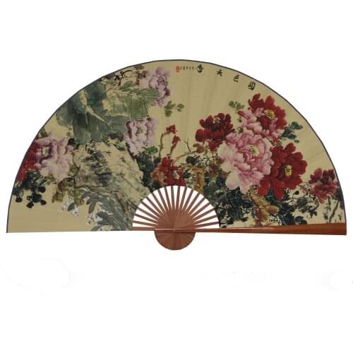 Large Folding Paper Fan Chinese Style Crafts Banboo Frame Background Decorative Fan Hanging Decoration Fan Peony