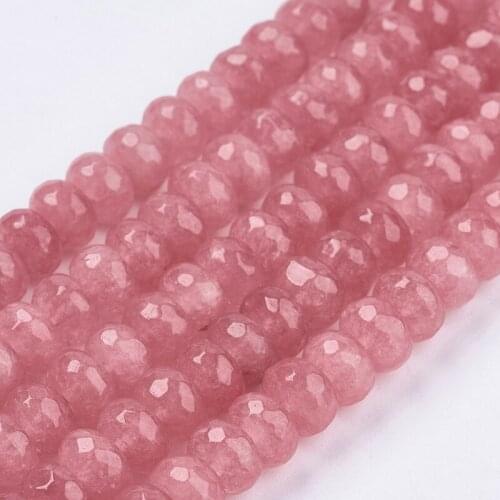 Pandahall 10 strands 8x6mm Natural Dyed Faceted Abacus Drilled Salmon Beads Hole: 1mm; about 65pcs/strand, 15.3"