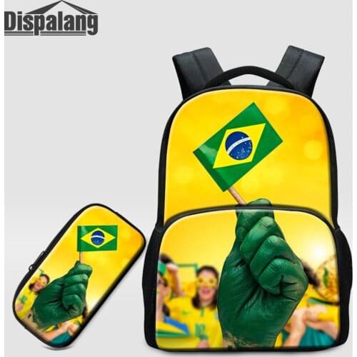 Dispalang 17 Inch Larger Laptop Backpack For Brazilian Football Custom Logo Brazil College School Bag 2PCS Teens Boy DIY Bookbag
