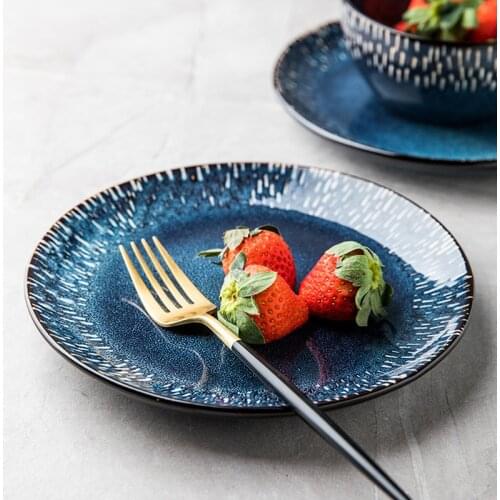 Home Blue Plate Creative Ceramic Dinner Round Nordic Flat Western Steak Personalized Tablew