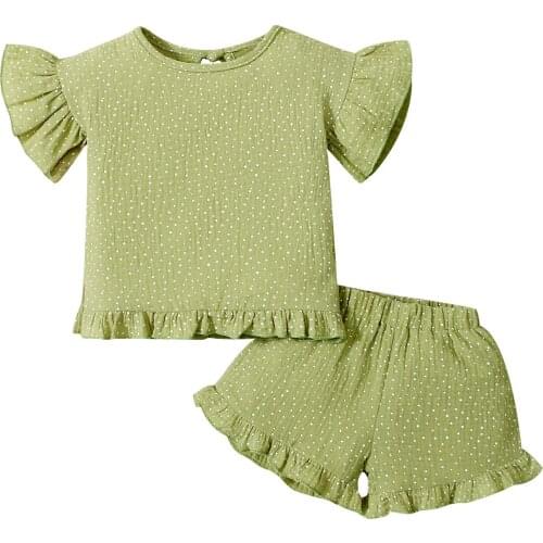 1-5Years Girl’s T-shirt and Shorts Set Summer Fresh Polka Dot Short Sleeve Tops and Elastic Short Pants