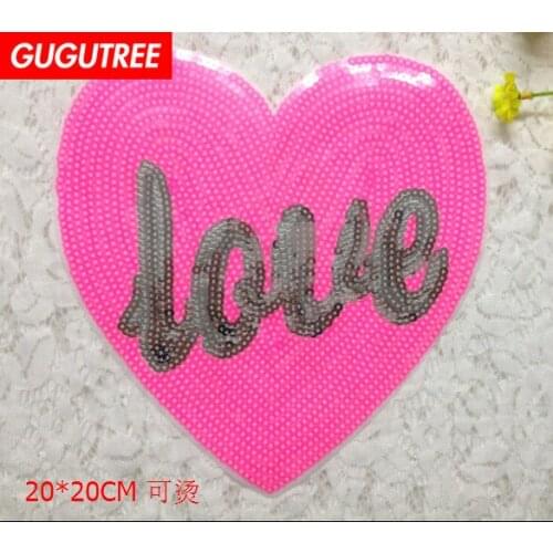GUGUTREE embroidery Sequins big love heart patches love patches badges applique patches for clothing LS-39