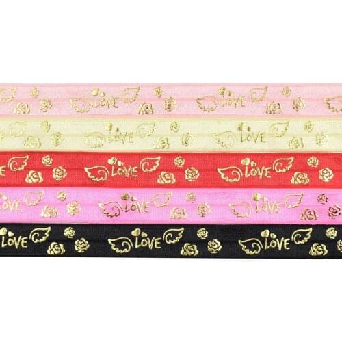 HSDELASTIC Foe 5/8 inch Heat transfer printed Love Series on fold over elastic 50Yards/Roll