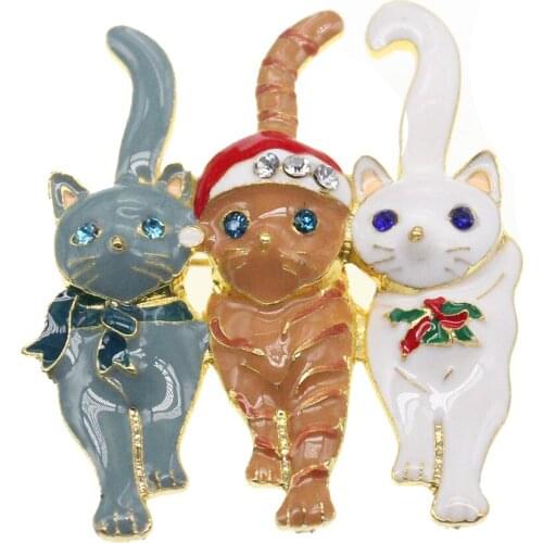 Delicate Cartoon 3 Cat Bird Brooch Pin Enamel Crystal Alloy Gift