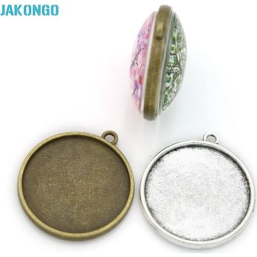 JAKONGO 5pcs/lot Antique Silver Plated Two-side Photo Frame Charms Pendants for Jewelry Making DIY Handmade Craft 25mm