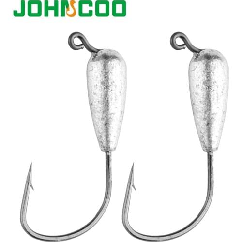 JOHNCOO 10pcs Fishing Jigs Head Hooks Tube Jig Heads Hooks Water Drop Saltwater Freshwater Fishing Bait Lures Jig for Bass