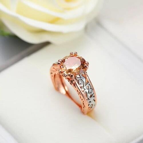 MxGxFam Champagne Rings Jewelry For Women Rose with White Gold color AAA+ Cubic Zircon