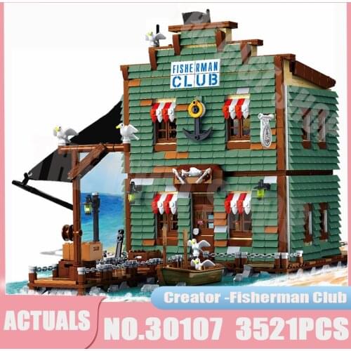 Creative Expert Series Fisherman Club Building Blocks Bricks City Captain Wharf 30107 Old Fishing Store Model Kids Toys Gifts