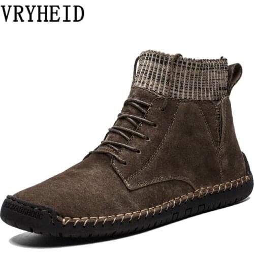 VRYHEID Autumn Winter Casual Shoes Men Genuine Leather Handmade Vintage High Top Male Boots Warm Sneakers Hombres Plus Size 48