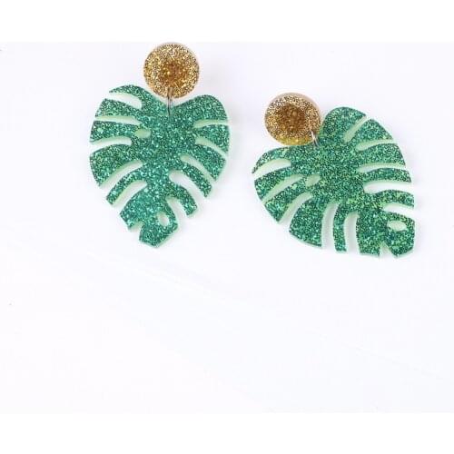 Fashion Women Punk Earrings Green Leaf Pandent Earrings Charm Hip Hop Girls Gift Cute Stud acrylic jewelry Evening Party Earring
