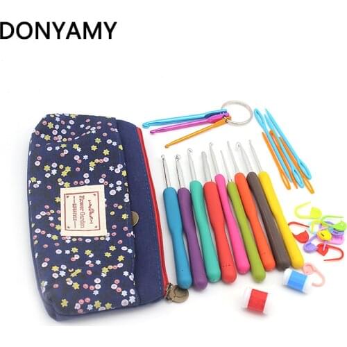 DONYAMY 29Pcs/Set Mixed Metal Hook Crochet Template Kit Aluminum Knitting Needles For Loom Tool Band DIY Crafts with bag
