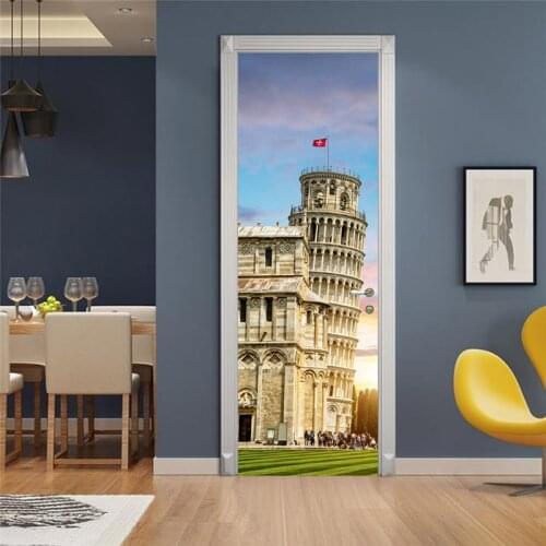 BISAR Tower Door Cover Sticker Waterproof Wallpaper For Bathroom Bedroom Wall Papers Home Decor Entrance Poster For Living Room