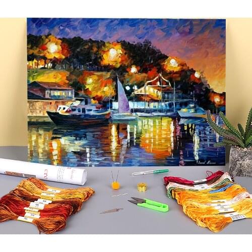 River Wharf Printed Canvas 11CT Cross-Stitch Embroidery Patterns DMC Threads Needlework Craft Painting Handicraft Design Magic