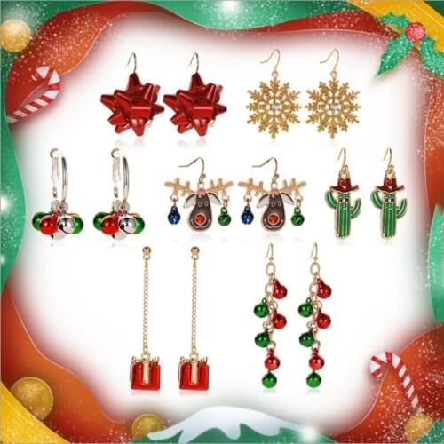 New Christmas Jewelry Cute Cartoon Christmas Gift Elk Snowflake Earrings Zircon Inlaid Christmas Tree Pendant Earrings For Women