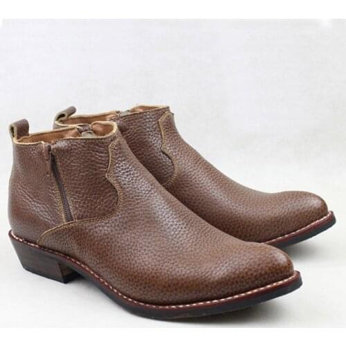Limited Edition 100% Real Cow Genuine Leather Boots Men Brown Double Zip Work Ankle Boots Men Cowboy/Ridding Military Botas Men